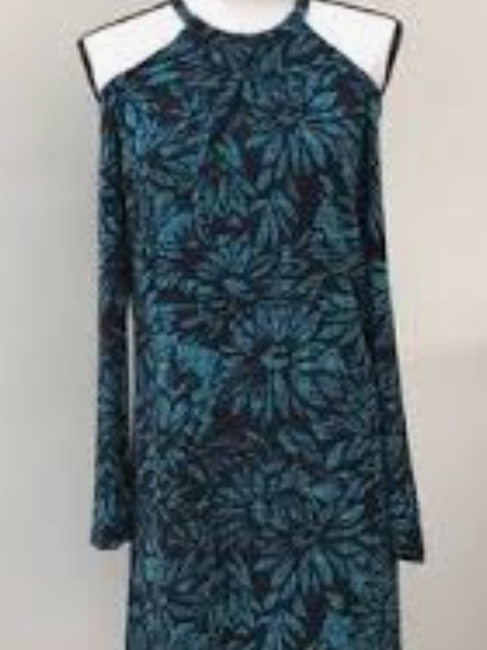 MICHAEL Michael Kors Teal and Navy Floral Cold-Shoulder Long-Sleeve Dress Large